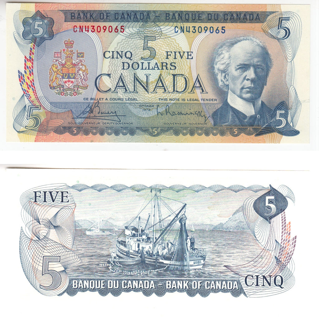 BC-48a 1972 Canada $5 Bouey-Rasminsky, CN, AU-UNC (AU55)