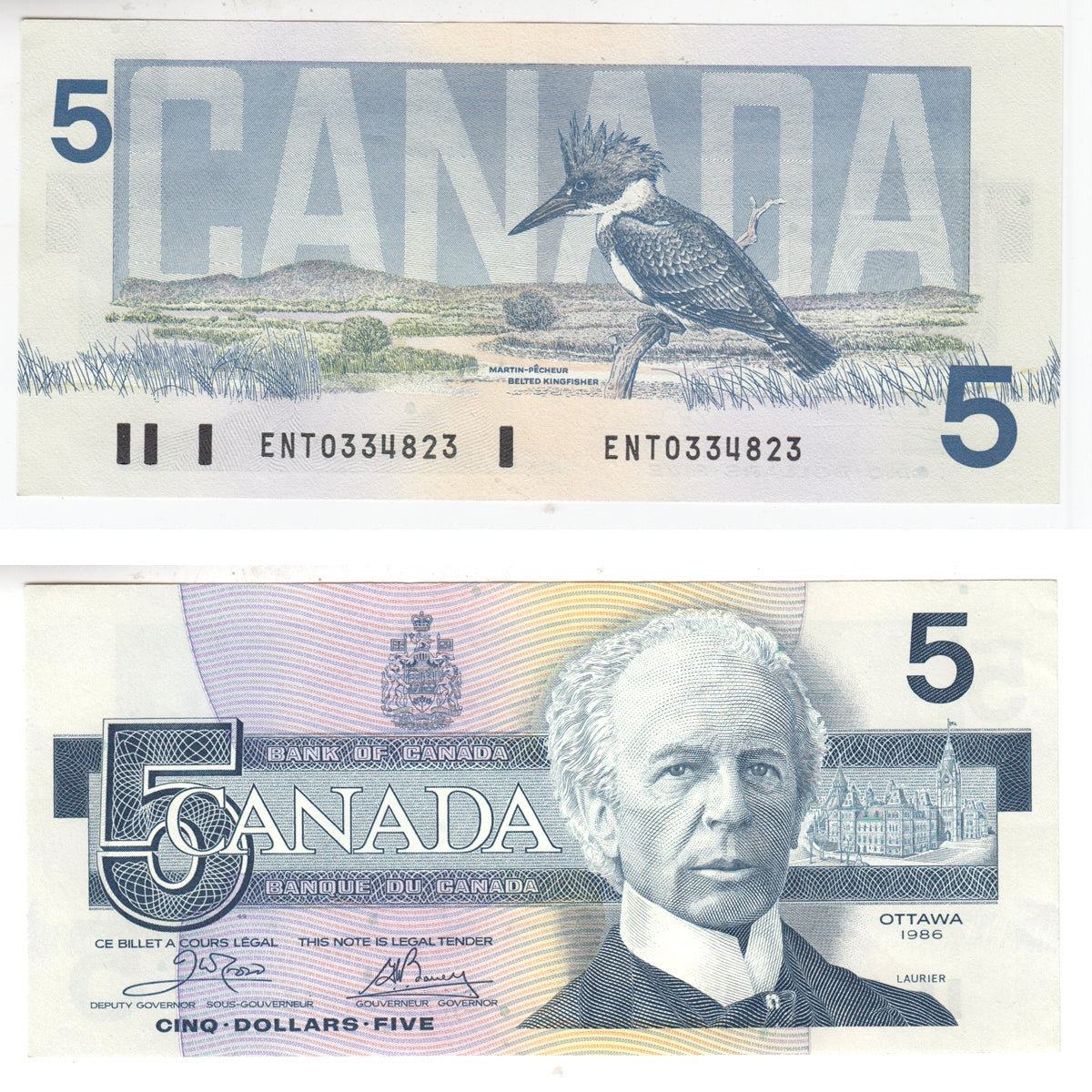 BC-56a 1986 Canada $5 Crow-Bouey, ENT, AU-UNC (AU55)