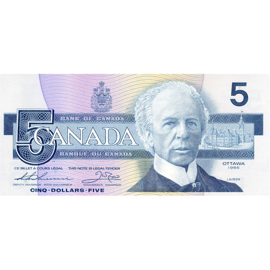 BC-56b 1986 Canada $5 Thiessen-Crow, FOA, UNC