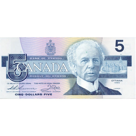 BC-56b 1986 Canada $5 Thiessen-Crow, GNR, AU-UNC