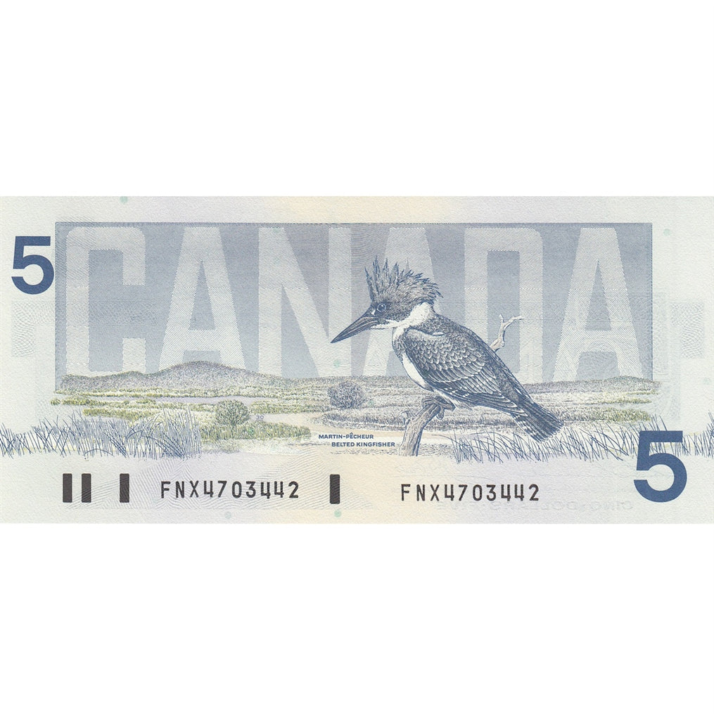 BC-56bA 1986 Canada $5 Thiessen-Crow, Large FNX, Choice Uncirculated (CUNC63)