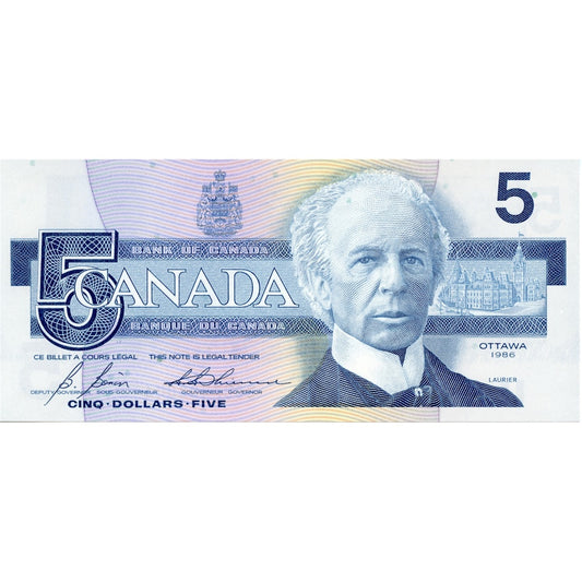 BC-56c 1986 Canada $5 Bonin-Thiessen, GOU, UNC