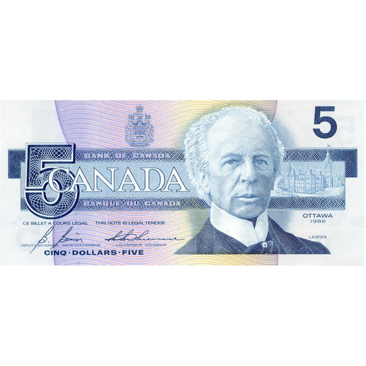 BC-56c 1986 Canada $5 Bonin-Thiessen, GOZ, AU-UNC