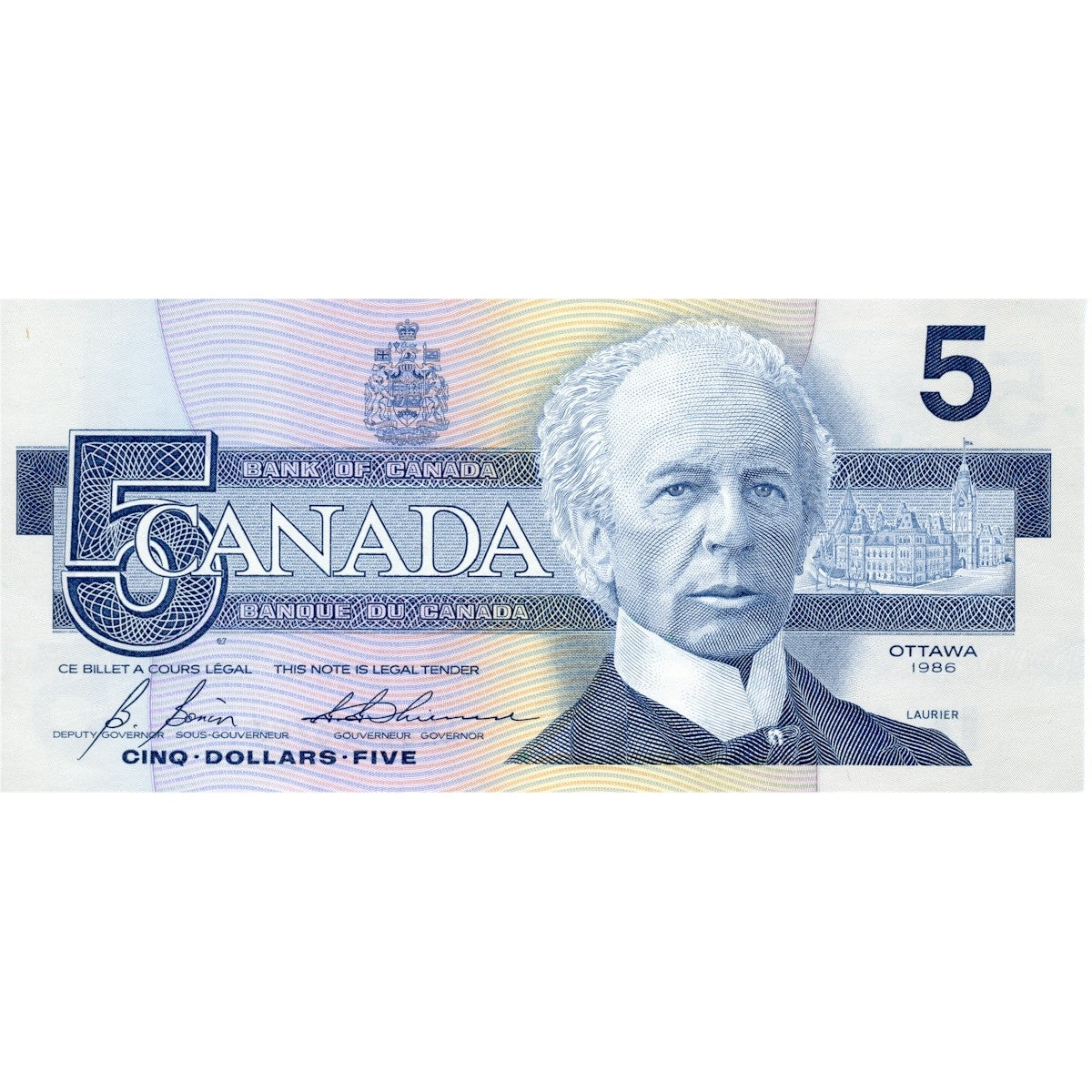 BC-56c-i 1986 Canada $5 Bonin-Thiessen, ANG, Choice Uncirculated (CUNC63)