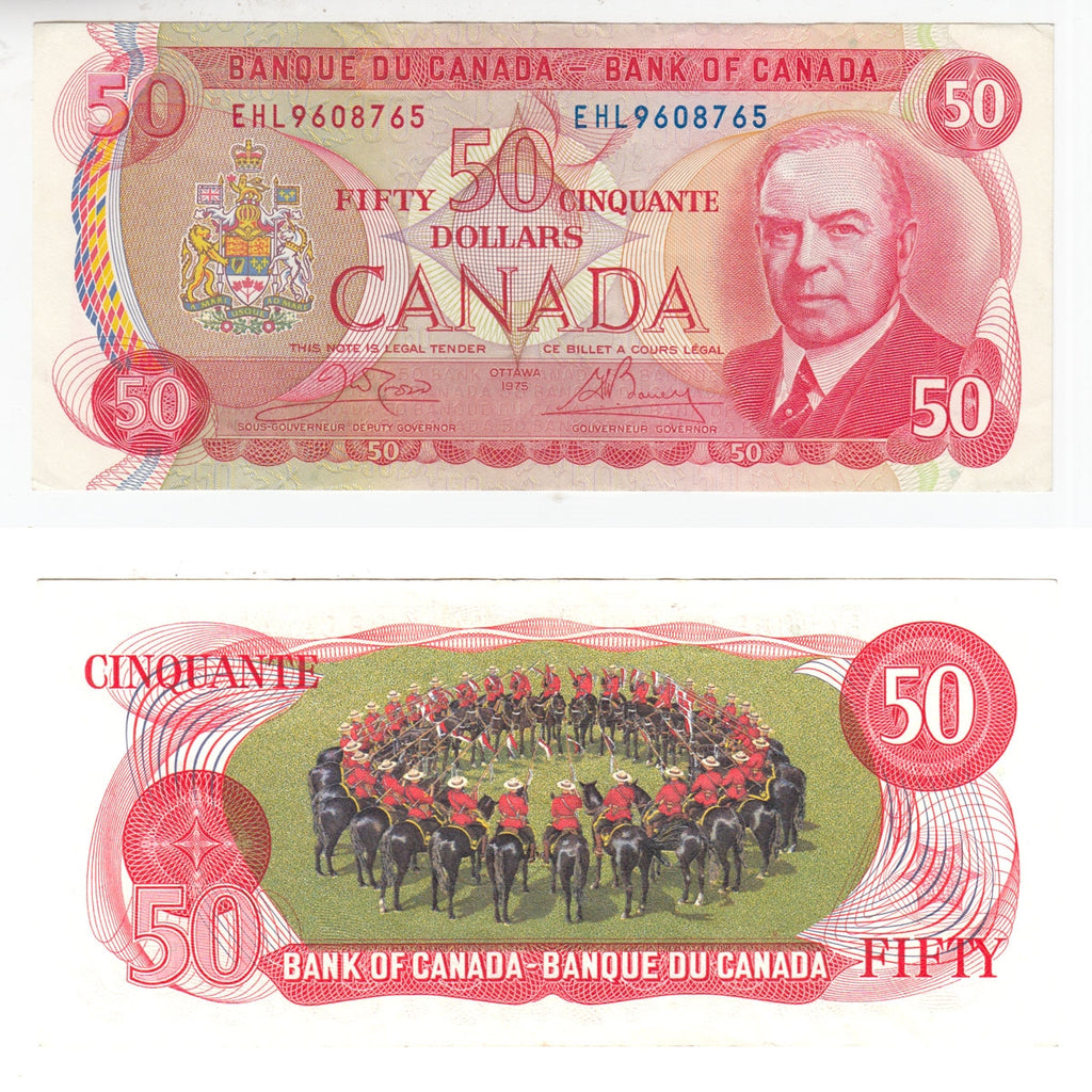 BC-51b 1975 Canada $50 Crow-Bouey, EHL, Almost Uncirculated (AU50)