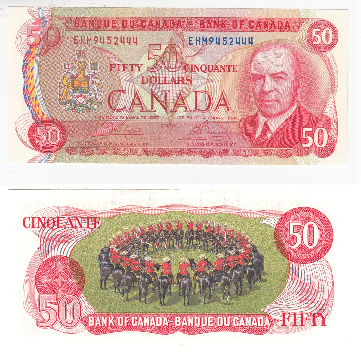 BC-51b 1975 Canada $50 Crow-Bouey, EHM, Almost Uncirculated (AU50)