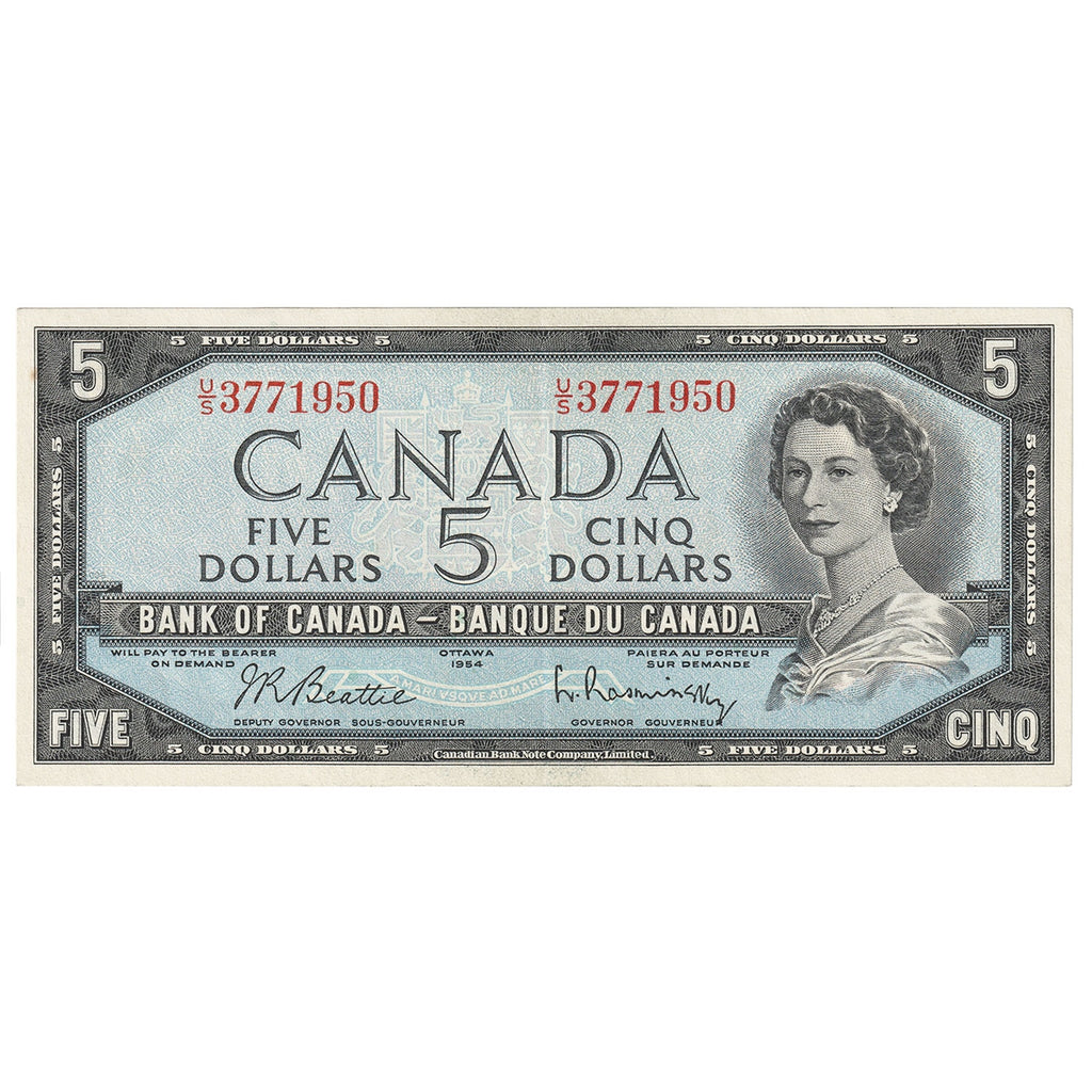 BC-39b 1954 Canada $5 Beattie-Rasminsky, U/S, EF-AU (EF45)