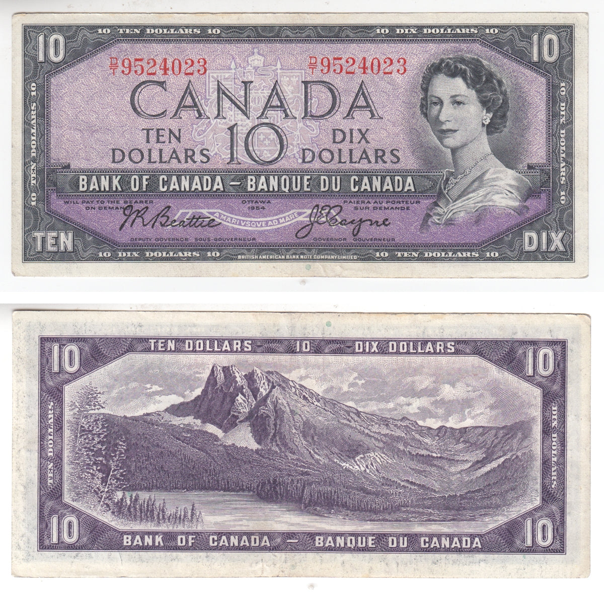 BC-40a 1954 Canada $10 Beattie-Coyne, D/T, Extra Fine (EF40)