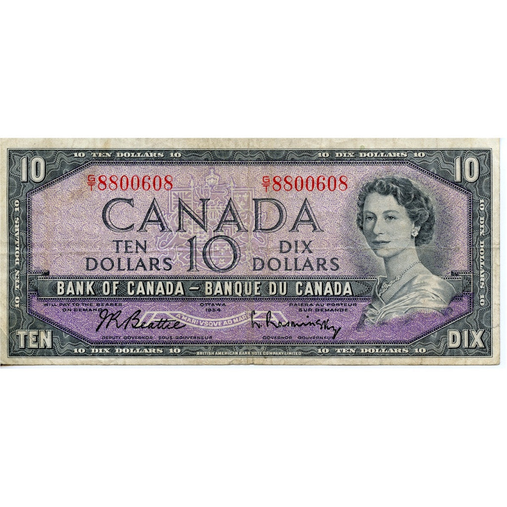 BC-40b 1954 Canada $10 Beattie-Rasminsky, G/T, Fine (F12)