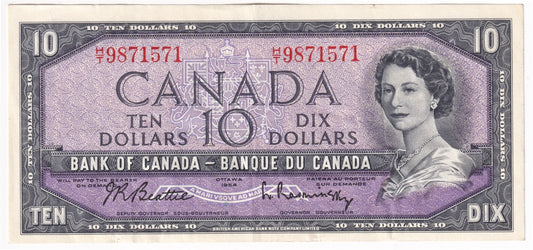 BC-40b 1954 Canada $10 Beattie-Rasminsky, H/T, VF-EF