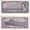 BC-40b 1954 Canada $10 Beattie-Rasminsky, K/T, EF-AU (EF45)