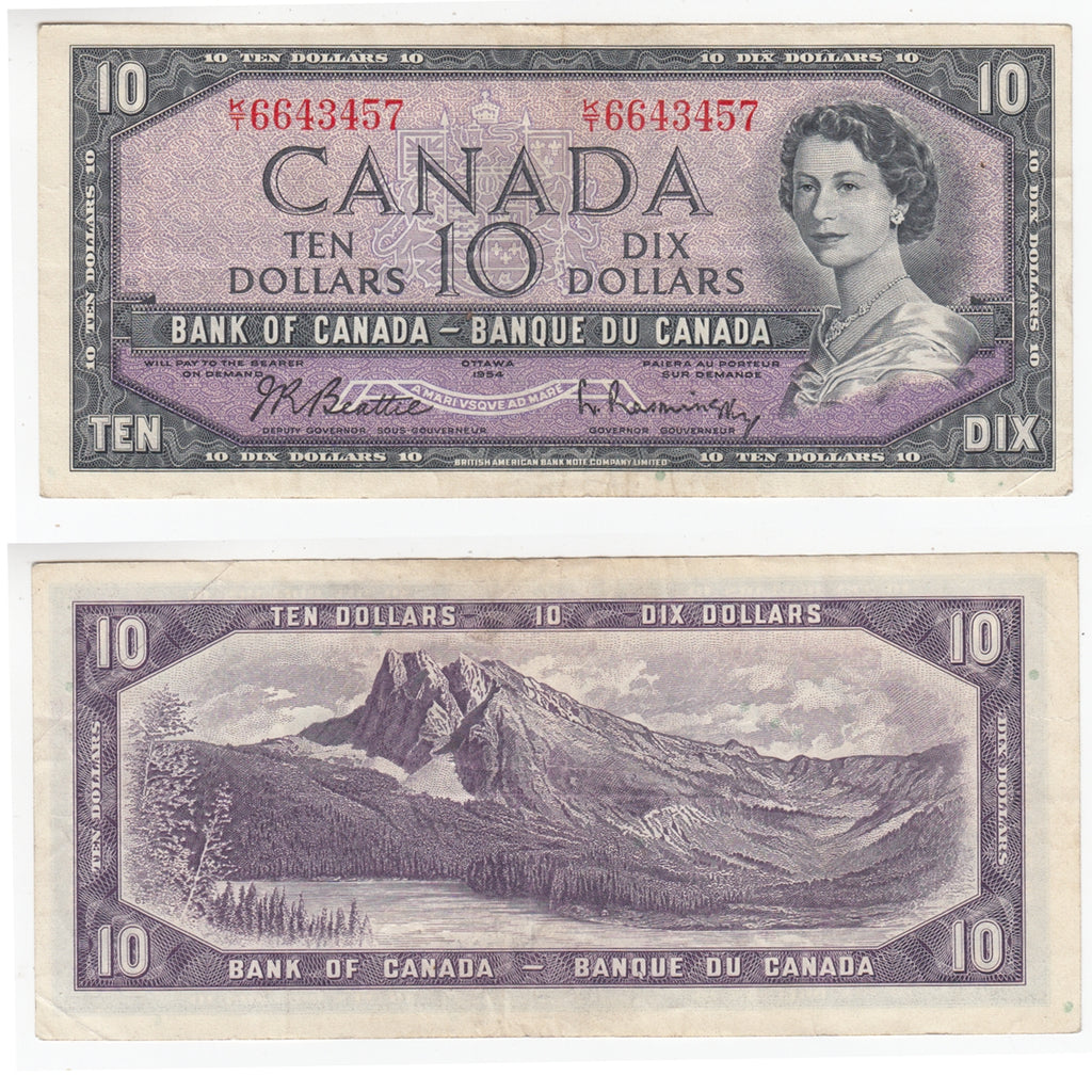 BC-40b 1954 Canada $10 Beattie-Rasminsky, K/T, Very Fine (VF20)