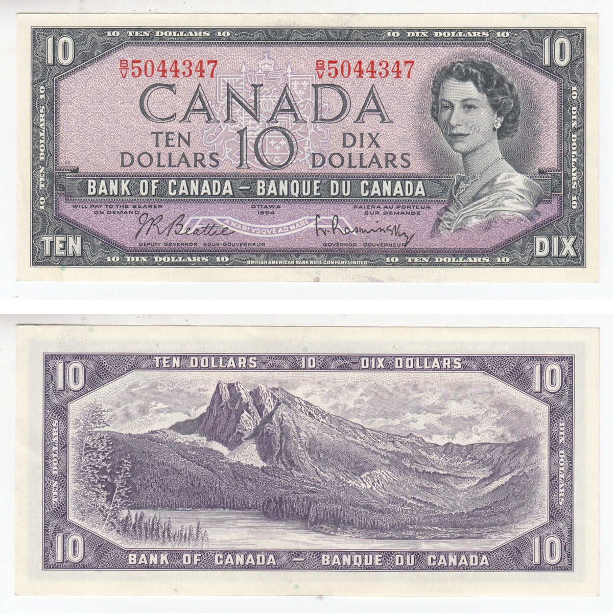 BC-40b 1954 Canada $10 Beattie-Rasminsky, B/V, AU-UNC (AU55)
