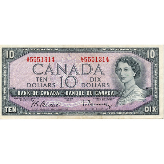 BC-40b 1954 Canada $10 Beattie-Rasminsky, D/V, VF-EF (VF30)