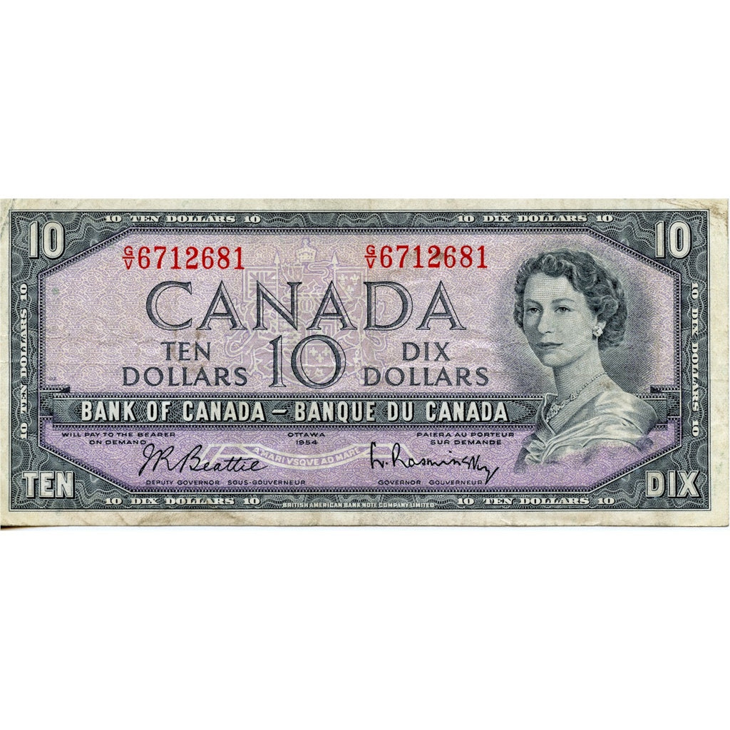 BC-40b 1954 Canada $10 Beattie-Rasminsky, G/V, Very Fine (VF20)