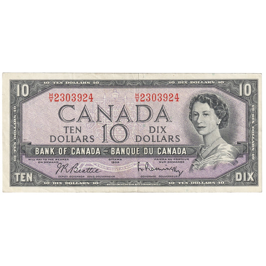 BC-40b 1954 Canada $10 Beattie-Rasminsky, H/V, EF