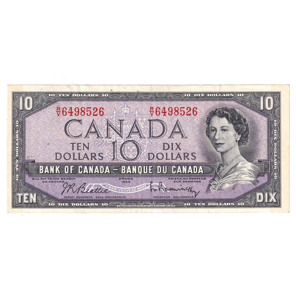 BC-40b 1954 Canada $10 Beattie-Rasminsky, R/V, VF-EF (VF30)