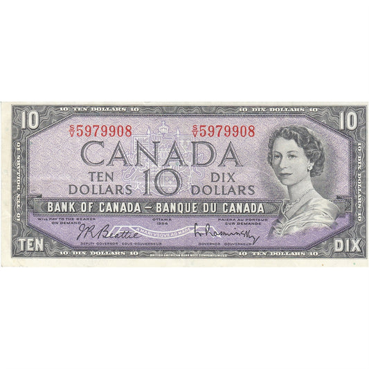 BC-40b 1954 Canada $10 Beattie-Rasminsky, S/V, VF-EF