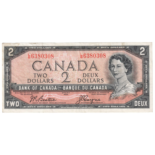 BC-38a 1954 Canada $2 Beattie-Coyne, L/B, VF-EF