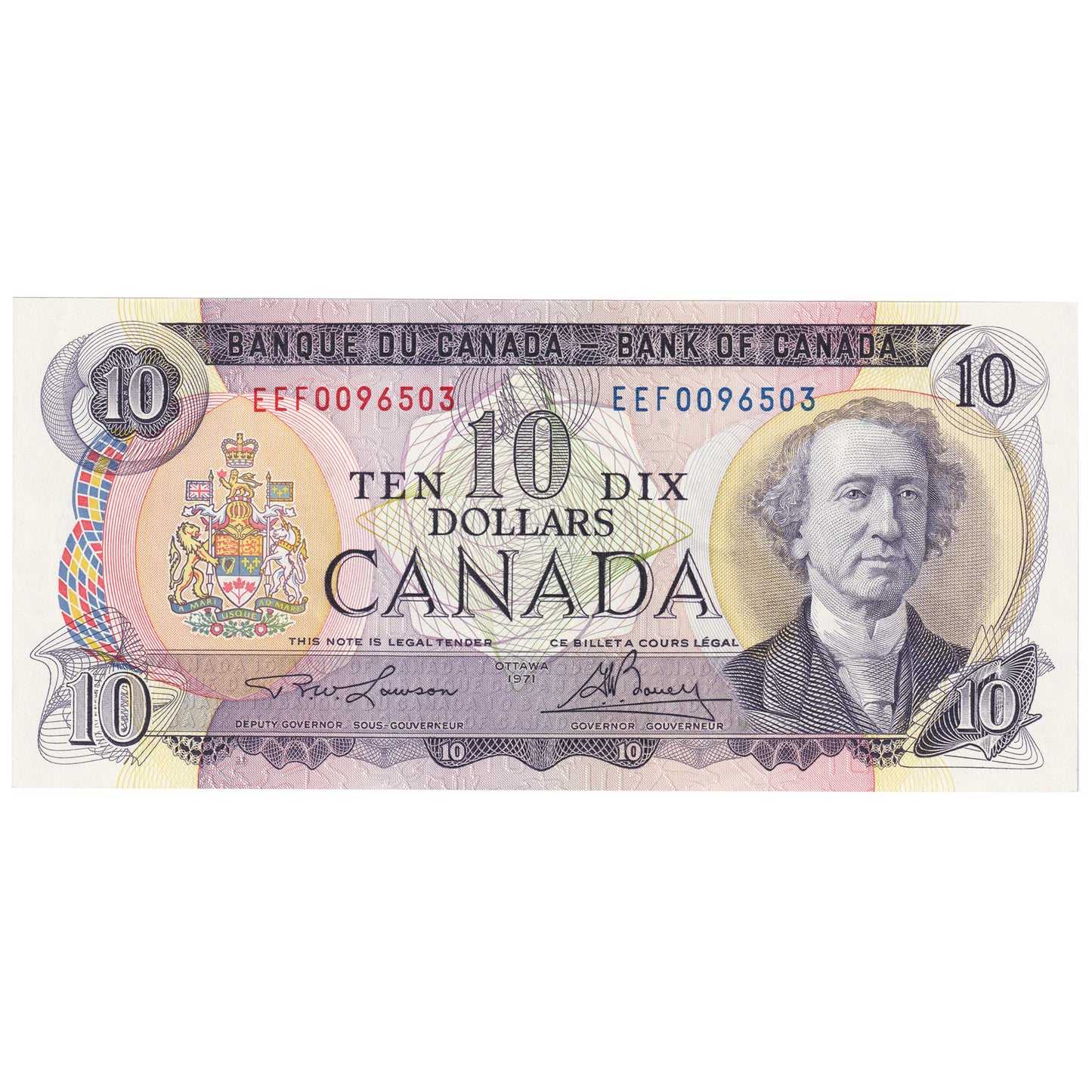 BC-49c-i 1971 Canada $10 Lawson-Bouey, EEF, Almost Uncirculated (AU50)