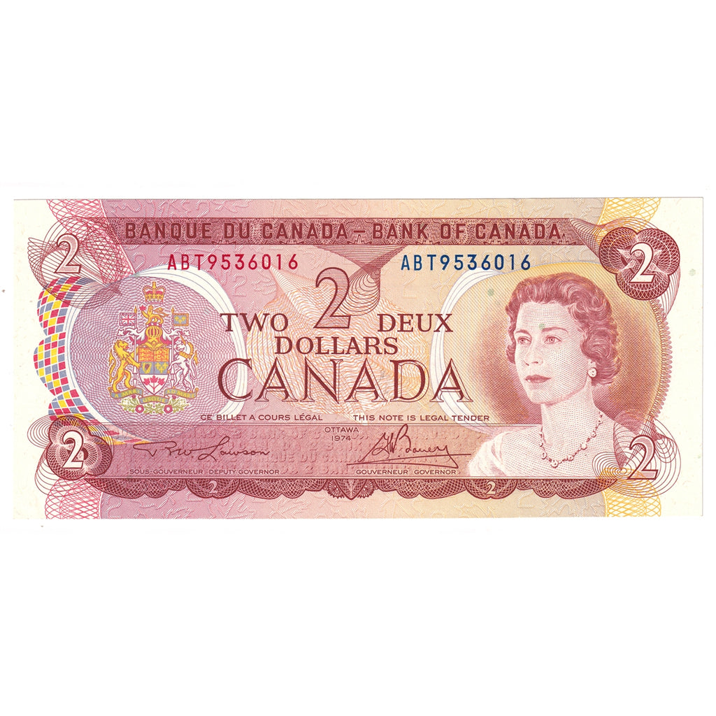 BC-47a-i 1974 Canada $2 Lawson-Bouey, ABT, Almost Uncirculated (AU50)