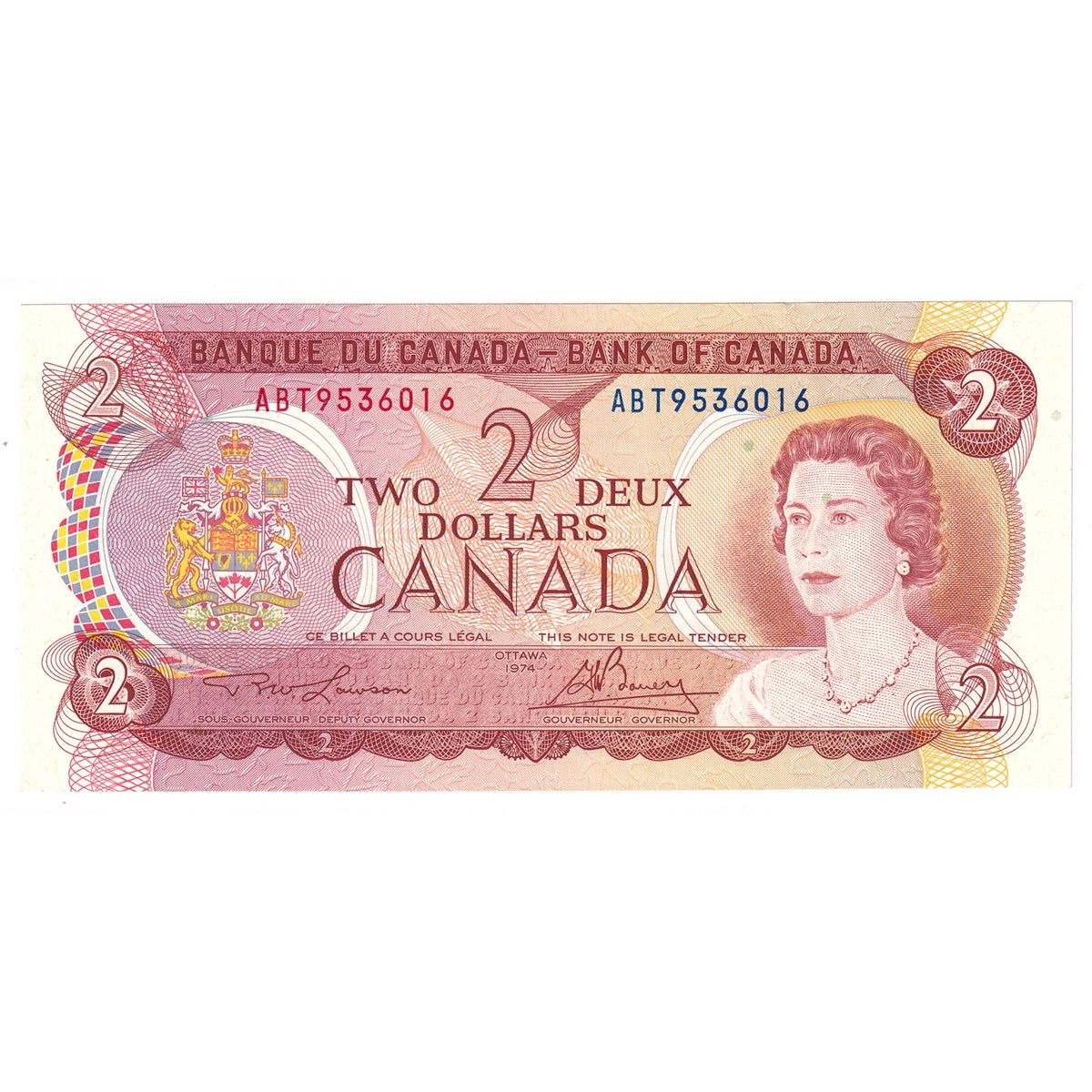 BC-47a-i 1974 Canada $2 Lawson-Bouey, ABT, Almost Uncirculated (AU50)