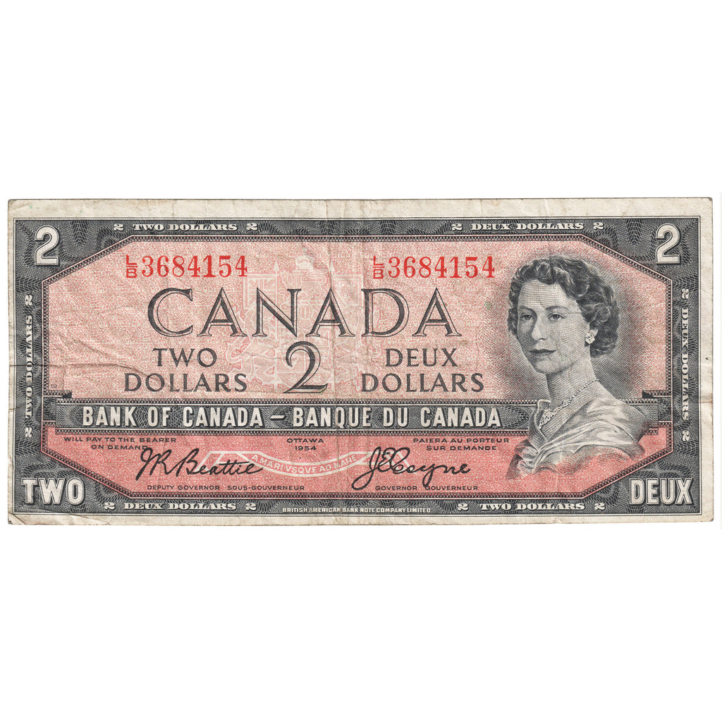 BC-38a 1954 Canada $2 Beattie-Coyne, L/B, F-VF