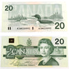 BC-58b-i 1991 Canada $20 Bonin-Thiessen, AIW with Serifs, Almost Uncirculated (AU50)