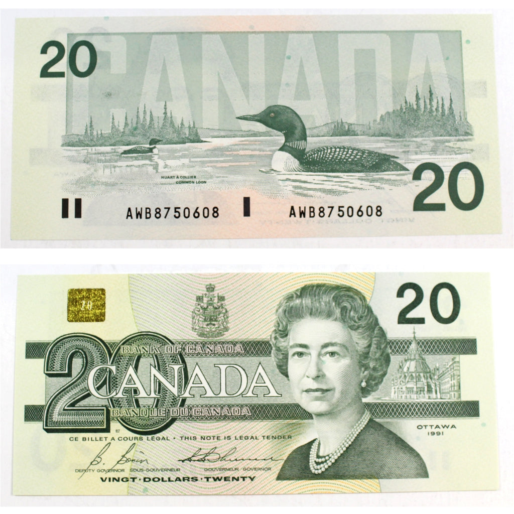 BC-58b-i 1991 Canada $20 Bonin-Thiessen, AWB, Choice Uncirculated (CUNC63)
