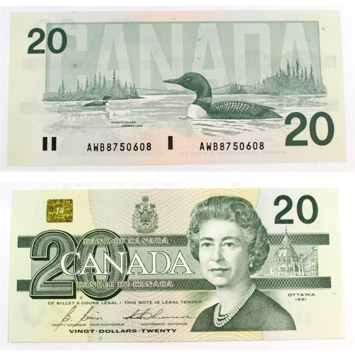 BC-58b-i 1991 Canada $20 Bonin-Thiessen, AWB, Choice Uncirculated (CUNC63)