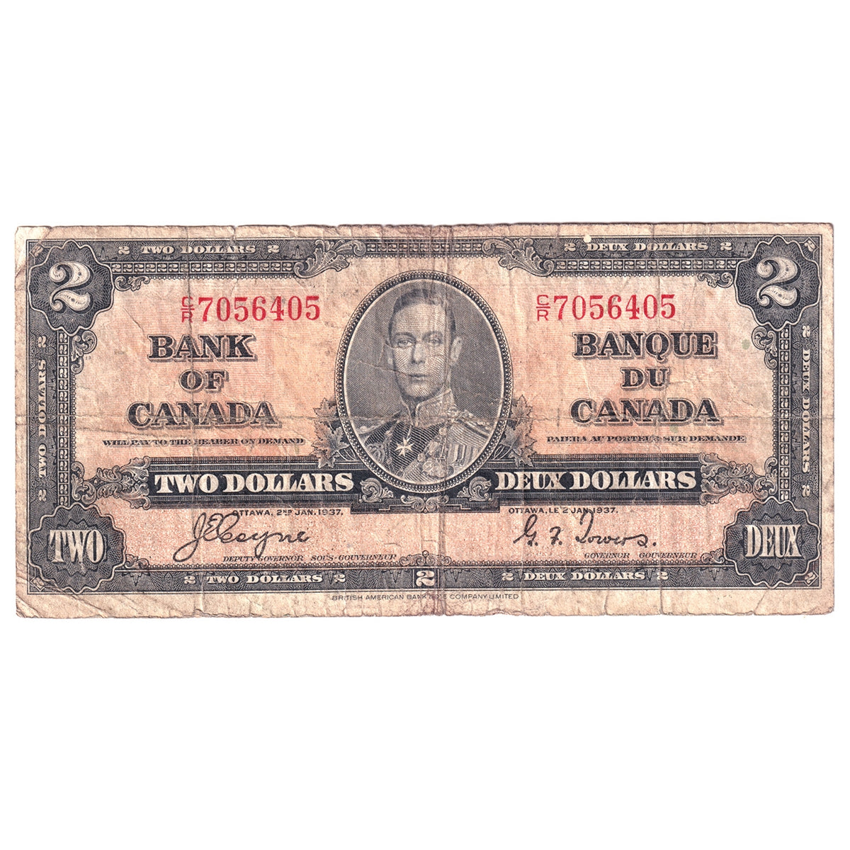 BC-22c 1937 Canada $2 Coyne-Towers, C/R, CIRC