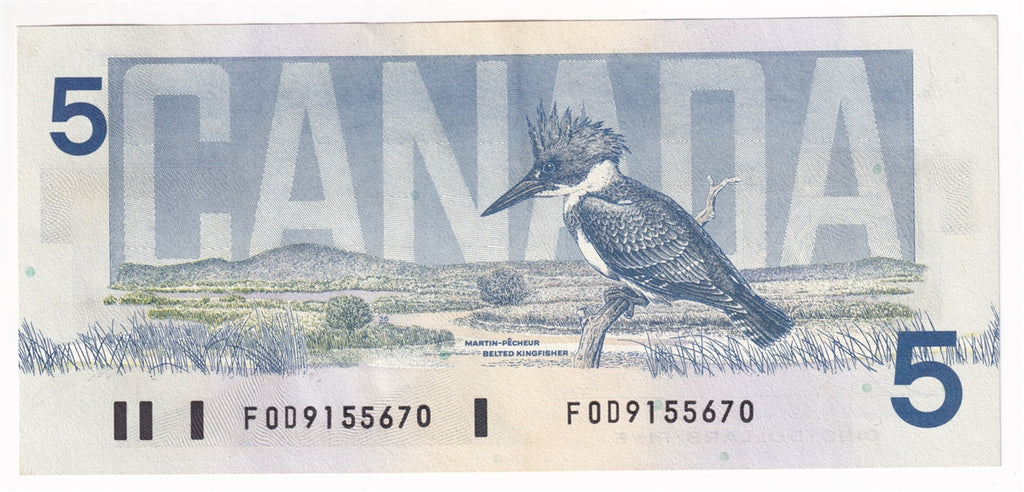 BC-56b 1986 Canada $5 Thiessen-Crow, FOD, Almost Uncirculated (AU50)