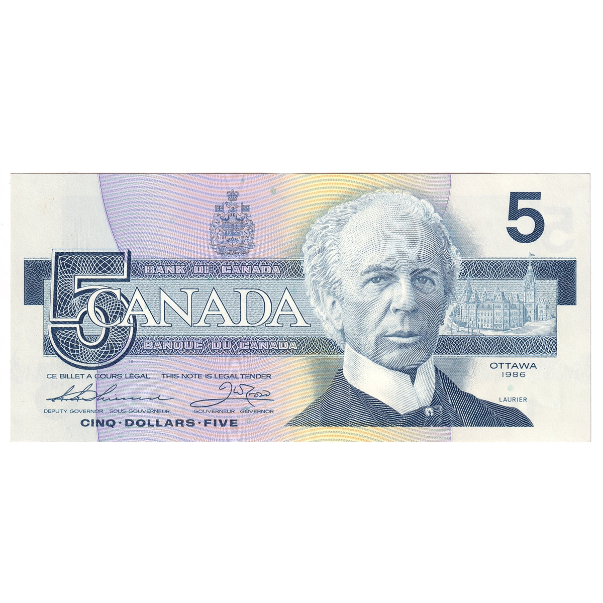 BC-56b 1986 Canada $5 Thiessen-Crow, FOR, AU-UNC