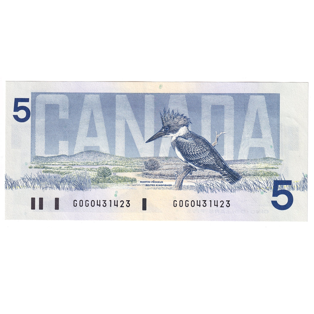 BC-56c 1986 Canada $5 Bonin-Thiessen, GOG, Almost Uncirculated (AU50)