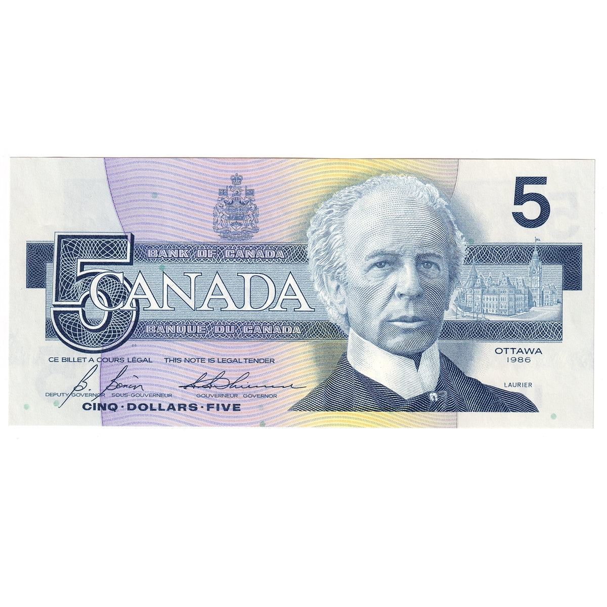 BC-56c 1986 Canada $5 Bonin-Thiessen, GOG, Almost Uncirculated (AU50)
