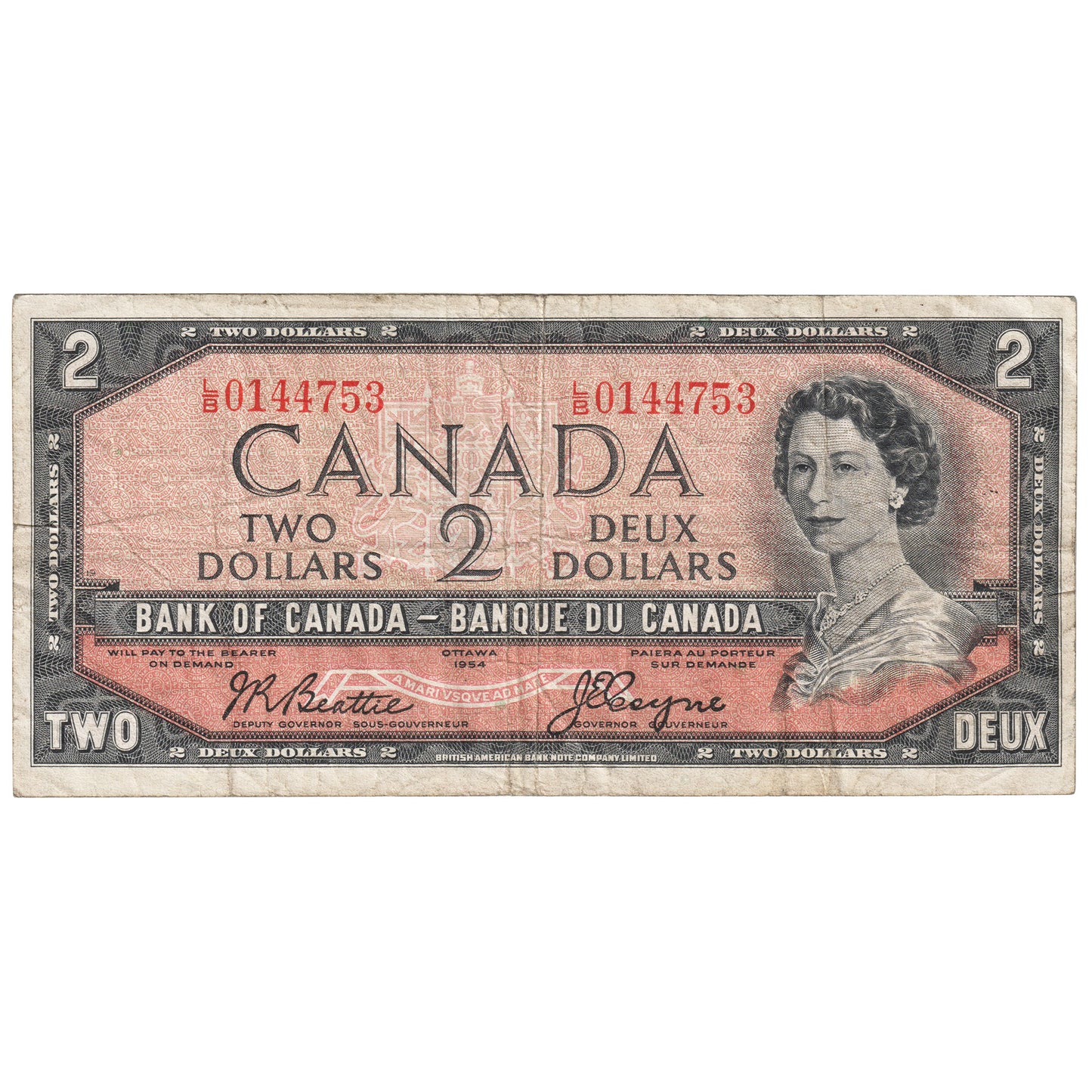 BC-38a 1954 Canada $2 Beattie-Coyne, L/B, F