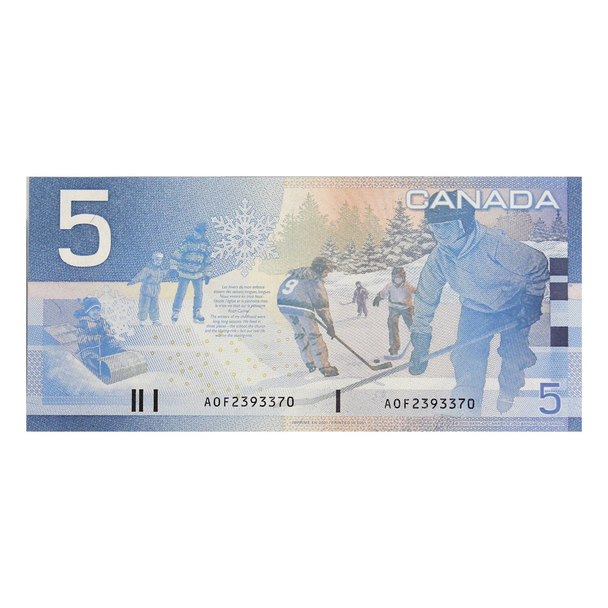 BC-62a 2001 Canada $5 Knight-Dodge, AOF, Almost Uncirculated (AU50)