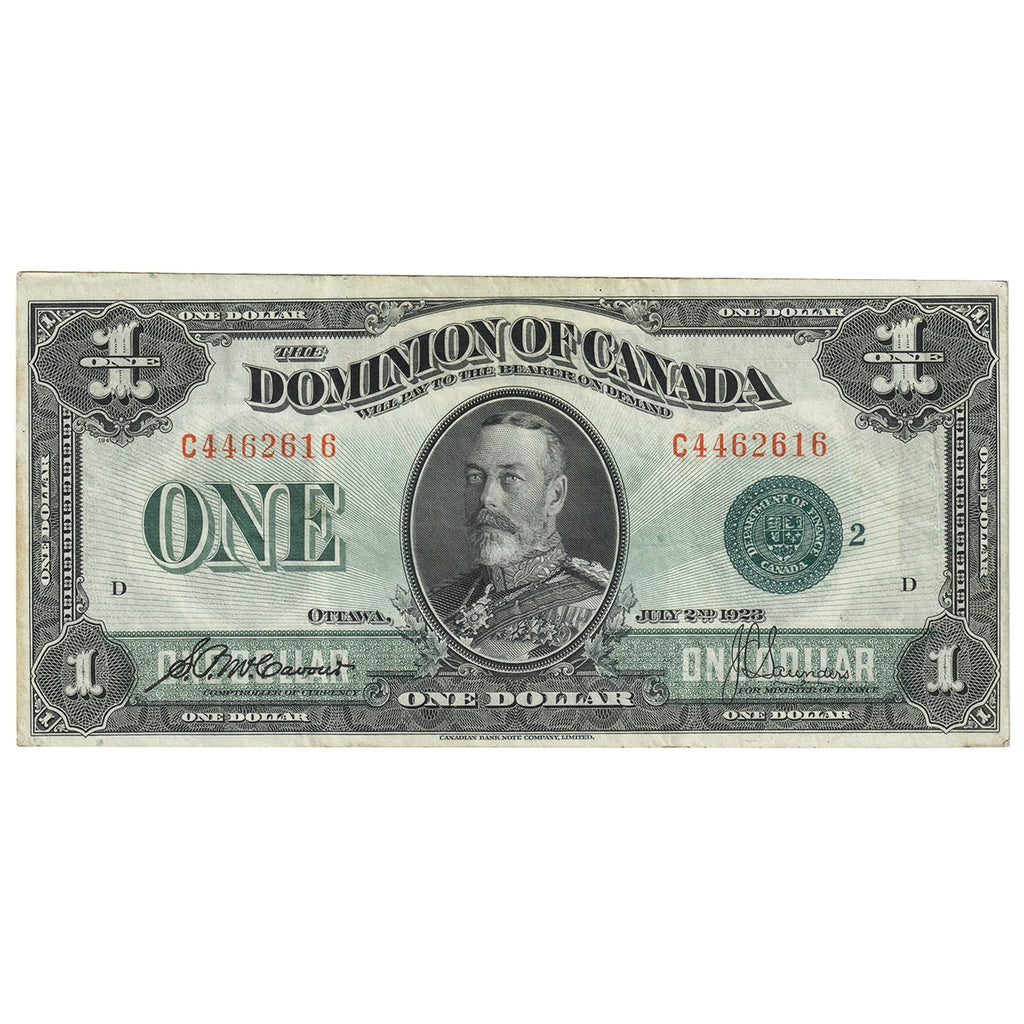 DC-25j 1923 Dominion $1 McCavour-Saunders, Green Seal, Group 2, Extra Fine (EF40)