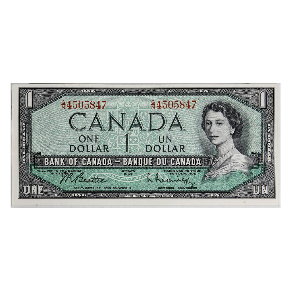 BC-37b 1954 Canada $1 Beattie-Rasminsky, G/N, EF-AU (EF45)