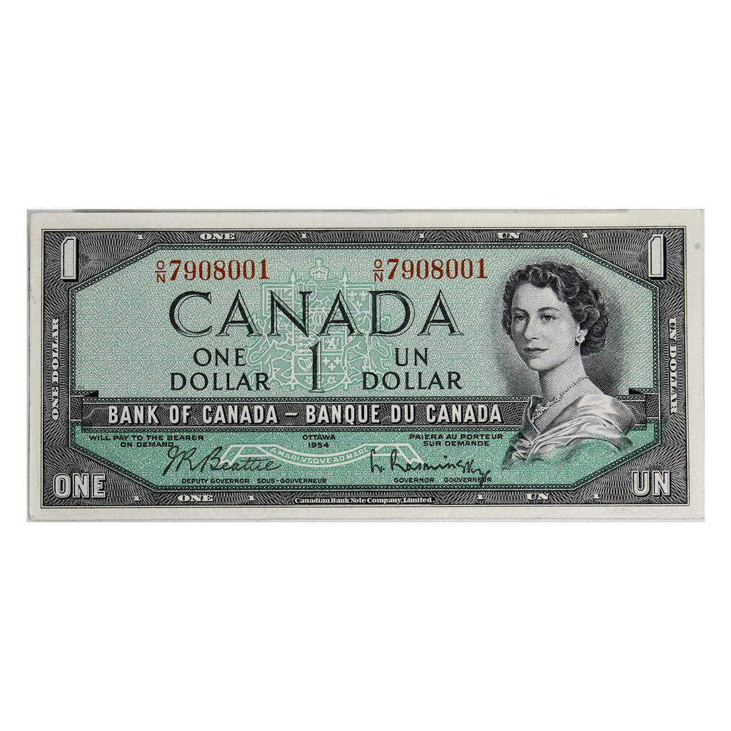 BC-37b 1954 Canada $1 Beattie-Rasminsky, O/N, Almost Uncirculated (AU50)