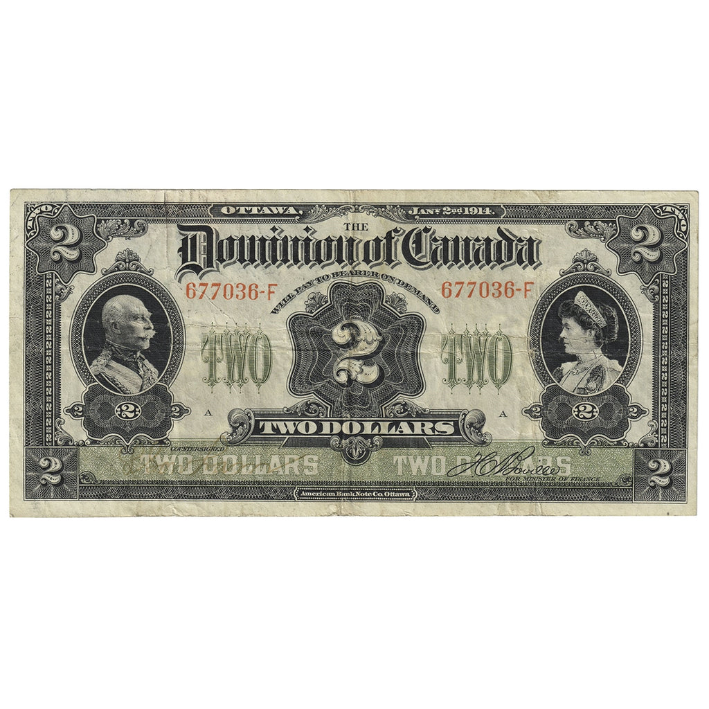 DC-22a-i 1914 Dominion $2 Various-Boville, No Seal, Curved, Very Fine (VF20)