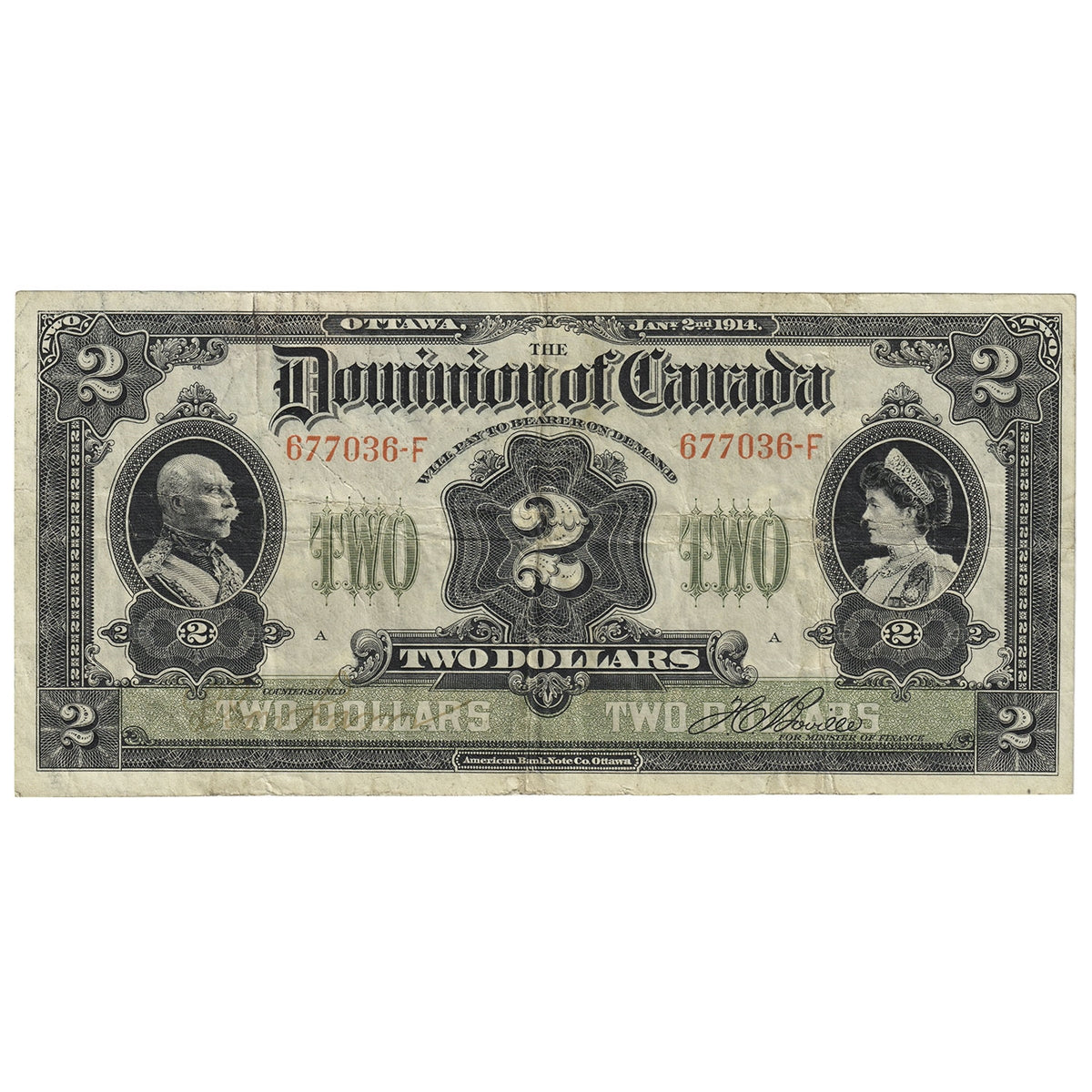 DC-22a-i 1914 Dominion $2 Various-Boville, No Seal, Curved, Very Fine (VF20)
