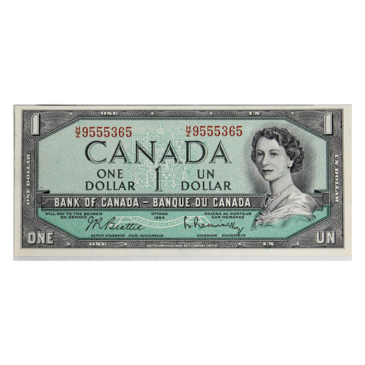 BC-37b-i 1954 Canada $1 Beattie-Rasminsky, H/Z, Uncirculated (MS60)