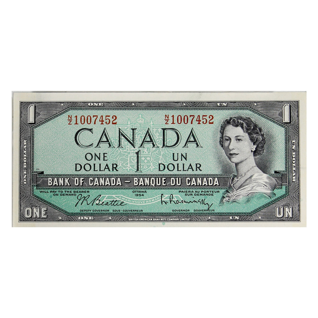 BC-37b-i 1954 Canada $1 Beattie-Rasminsky, N/Z, AU-UNC (AU55)