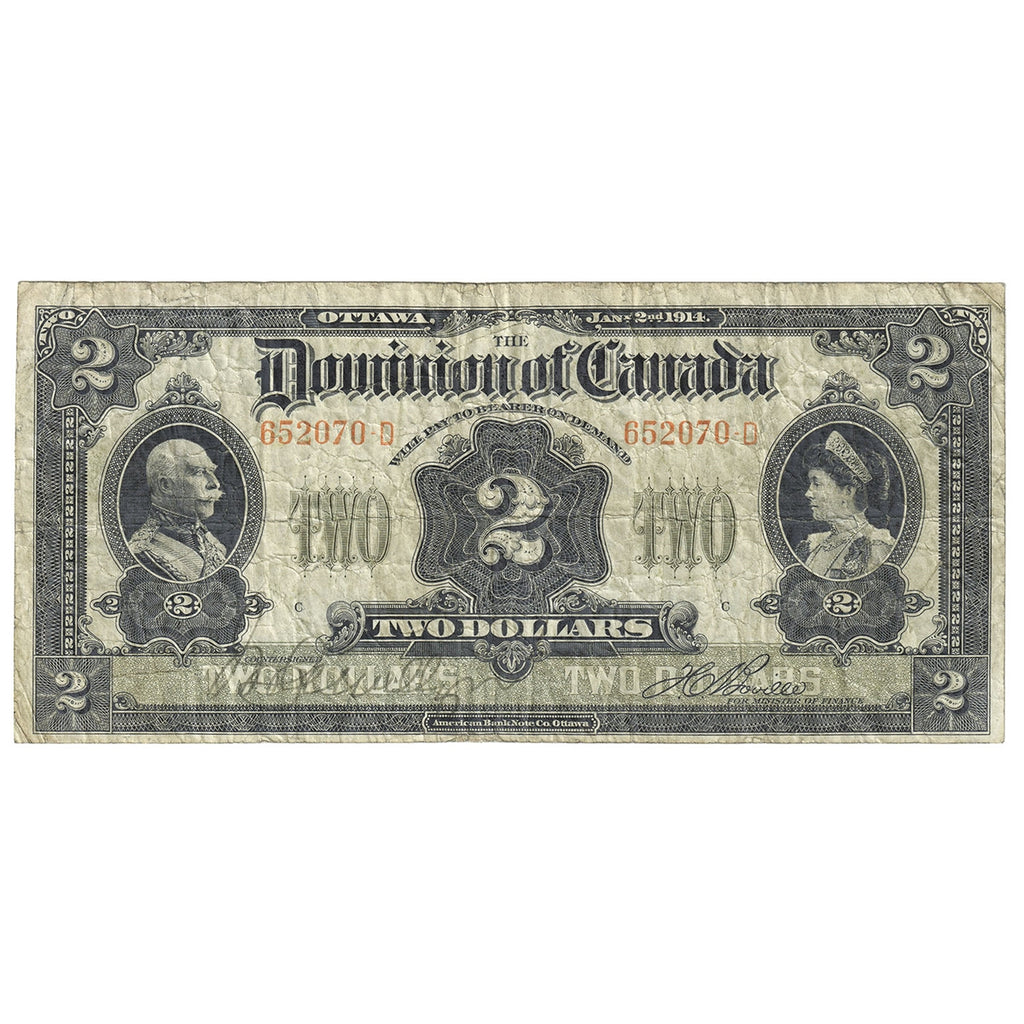 DC-22a-i 1914 Dominion $2 Various-Boville, No Seal, Curved, Fine (F12)