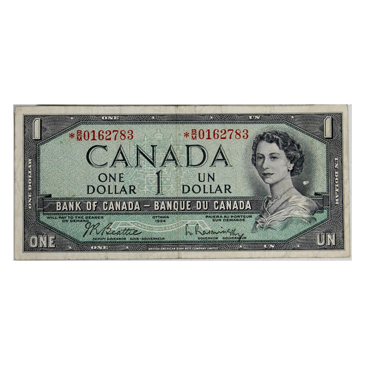 BC-37bA-i 1954 Canada $1 Beattie-Rasminsky, *B/M, Circ