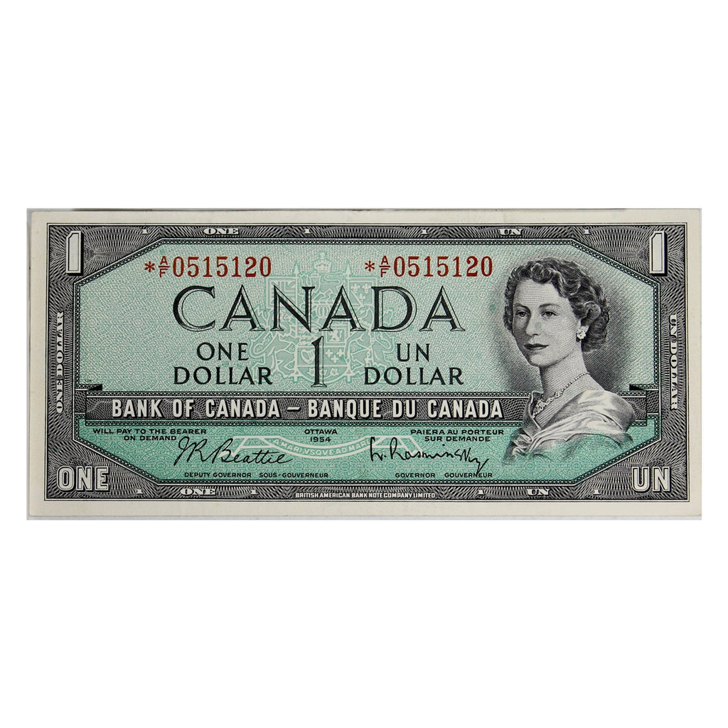 BC-37bA-i 1954 Canada $1 Beattie-Rasminsky, *A/F, Almost Uncirculated (AU50)