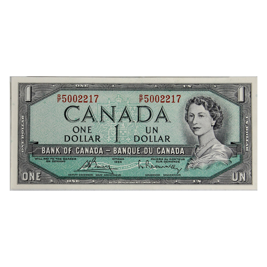 BC-37c 1954 Canada $1 Bouey-Rasminsky, R/F, Almost Uncirculated (AU50)