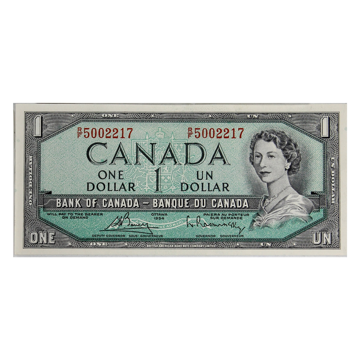 BC-37c 1954 Canada $1 Bouey-Rasminsky, R/F, Almost Uncirculated (AU50)
