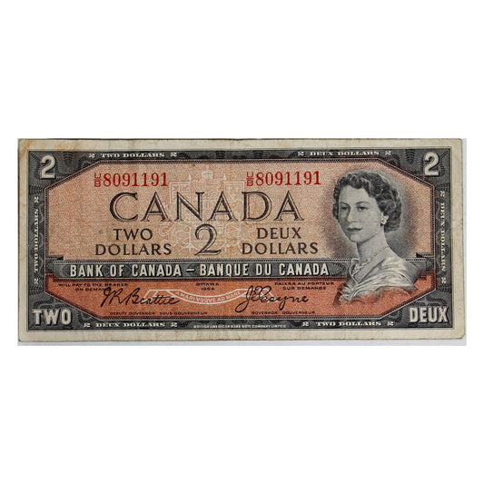 BC-38a 1954 Canada $2 Beattie-Coyne, U/B, F-VF (F15)